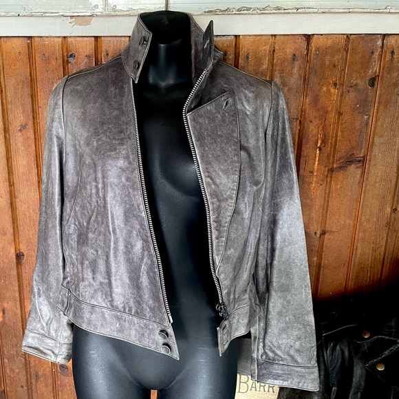 Designer Moto biker leather Jacket Distressed Futuristic Runway Motorcycle 36 XS - Picture 5 of 16